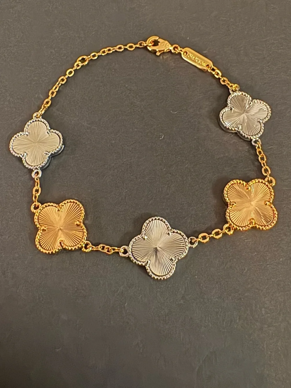 Stainless Steel Gold Silver Two Tone Clover Chain Bracelet Adjustable up to 8”